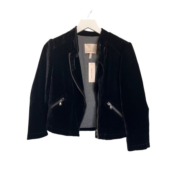 Rebecca Taylor Black Velvet Moto Jacket 3/4 Sleeves - Picture 3 of 6